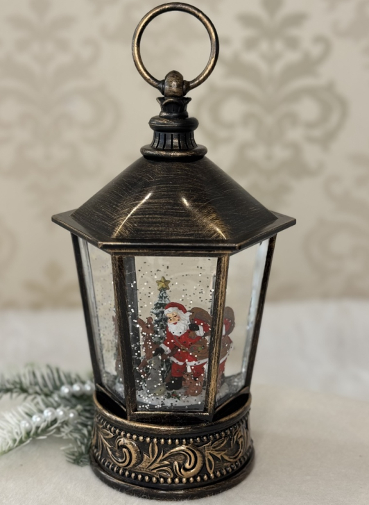 🌟Новорічний вінтажний музичний ліхтарик з автопіддувом "Санта з ялинкою" від USB або батарейок, колір Бронза, фото 1