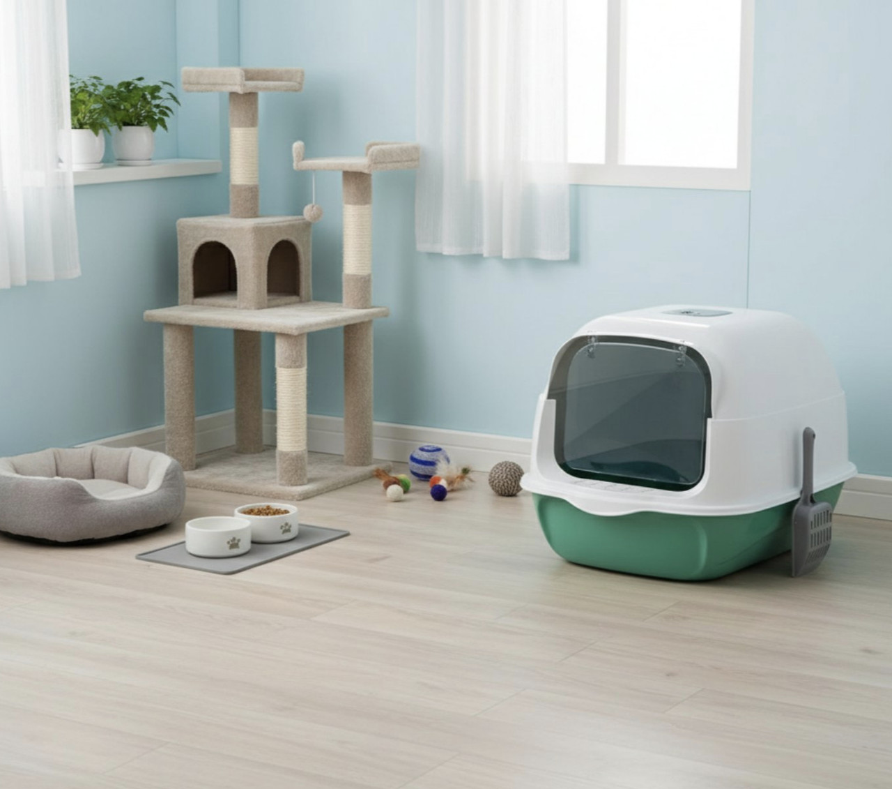 Закритий туалет для кішок з дверцятами, лоток MU3, фото 1