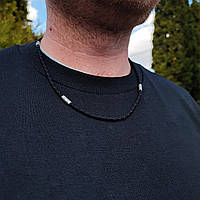 Шнурок з срібними закінченнями і вставками Meridian 925 проби з чорнінням  846/3