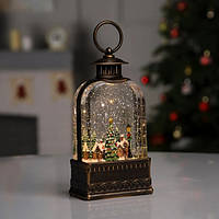 Нічник різдвяний вінтажний ліхтар XMAS WDL-23013, бронзовий, новорічний світильник зі снігом