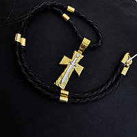 Срібний хрестик "Меч Арея" та шнурок зі вставками з позолотою 866/4з+Кр0214з (індивідуальне гравіювання)