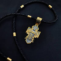 Срібний хрестик "Козак" та шнурок зі вставками зі срібла 925 проби з позолотою та чорнінням 866/4глз+Кр0208з