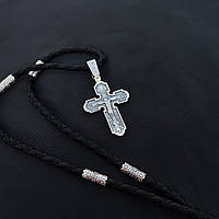 Срібний хрестик та шнурок зі вставками зі срібла 925 проби з чорнінням 846/4 + Кр0176