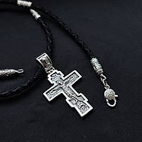 Срібний хрестик та шнурок зі вставками зі срібла 925 проби з чорнінням 846/4+Кр0180