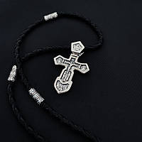 Срібний хрестик та шнурок зі вставками зі срібла 925 проби з чорнінням 846/4+Кр0169