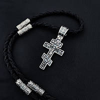 Срібний хрестик та шнурок зі вставками зі срібла 925 проби з чорнінням 846/5+Кр0206