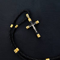 Срібний хрестик з ебеновим деревом і шнурок зі вставками зі срібла 925 проби з позолотою та чорнінням 866/4глз+Кр012ез 50