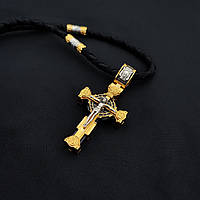 Срібний хрестик з ебеновим деревом і шнурок зі вставками зі срібла 925 проби з позолотою та чорнінням 846/4з+Кр07ез