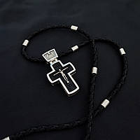 Срібний хрестик з ебеновим деревом і шнурок зі вставками зі срібла 925 проби з чорнинням 866/4гл+Кр013е