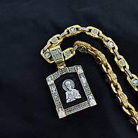 Срібна ладанка з ебеновим деревом і ланцюжок зі срібла 925 проби з позолотою 5136з+Л001ез