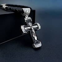 Срібний хрестик з ебеновим деревом та шнурок зі вставками зі срібла 925 проби з чорнінням 846/4+Кр05е