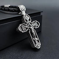 Срібний хрестик з ебеновим деревом та шнурок зі вставками зі срібла 925 проби з чорнінням 846/4+Кр016е