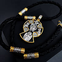 Срібний хрестик з ебеновим деревом і шнурок зі вставками зі срібла 925 проби з позолотою та чорнінням 846/5з+Кр015ез