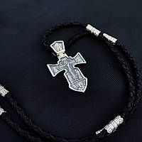 Срібний хрестик та шнурок зі вставками зі срібла 925 проби з чорнінням 846/4+Кр0159
