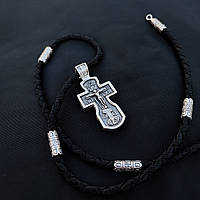 Срібний хрестик та шнурок зі вставками зі срібла 925 проби з чорнінням 846/4+Кр0210