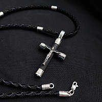 Срібний хрестик з ебеновим деревом і шнурок зі вставками зі срібла 925 проби з чорнінням 866/4гл + Кр12е 60