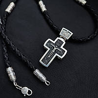 Срібний хрестик з ебеновим деревом і шнурок зі вставками зі срібла 925 проби з чорнинням 846/5+Кр013е