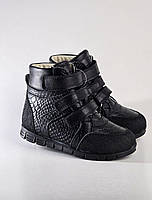 Дитячі осінні шкіряні ортопедичні черевики на липучках на девочку на флісі 25 р, фото 2