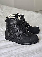 Дитячі осінні шкіряні ортопедичні черевики на липучках на девочку на флісі 25 р, фото 6