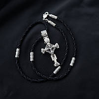 Срібний хрестик з ебеновим деревом і шнурок зі вставками зі срібла 925 проби з чорнінням 846/4+Кр07е