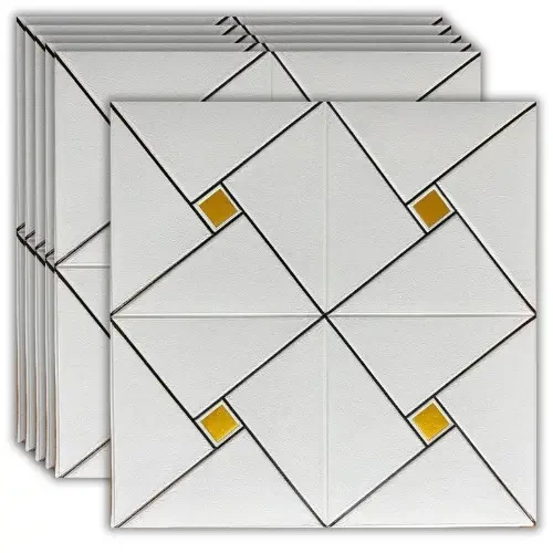 Самоклеюча 3D панель настінно-стельова золоті квадрати 700x700x4мм (373) BV-00001354