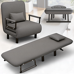 Крісло-ліжко складане сіре 80×65×68 см | Ліжко 190×65 см