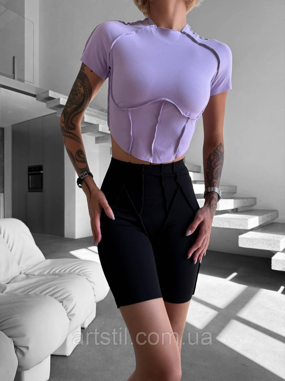 Комплект для фитнеса рашгард и велосипедки з імітацією білизни та скульптурування, фото 1