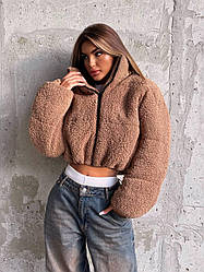 Актуальний демісезонний жіночий бомбер екохутро баранчик Gb2780