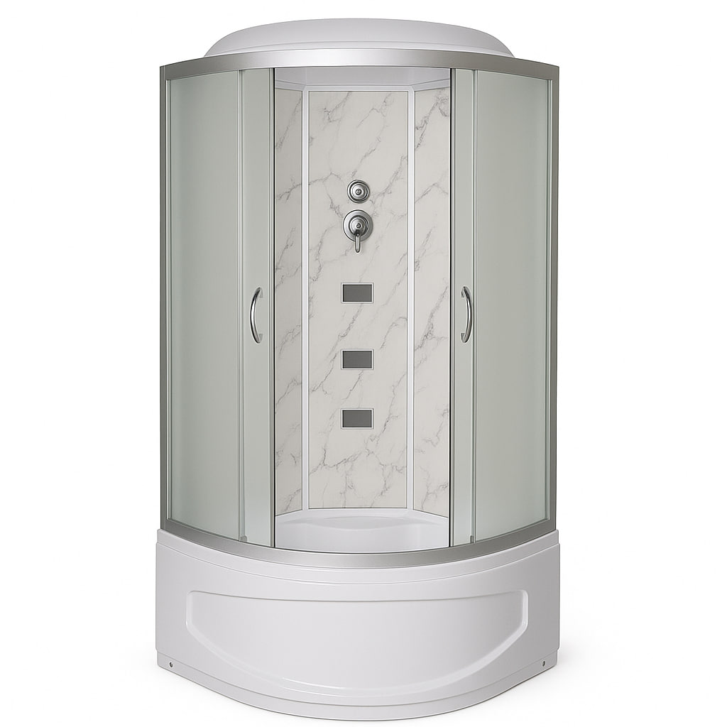 Душовий бокс Vivia TKF90 Білий мармур WG 90x90x215 см з глибоким піддоном з гідромасажем матове скло