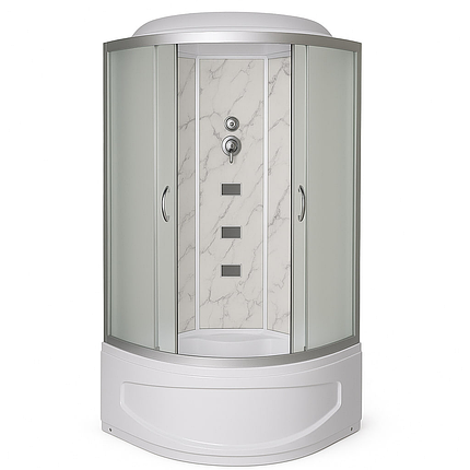 Душовий бокс Vivia TKF90 Білий мармур WG 90x90x215 см з глибоким піддоном з гідромасажем матове скло, фото 1