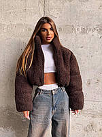 Жіноча демісезонна коротка куртка бомбер екохутро баранчик Kp233