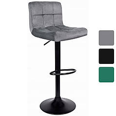 Барний стілець зі спинкою (барне крісло, барне стуло) Bonro B-0106 велюр сірий з чорною основою з регулюванням висоти для бару