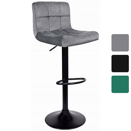 Барний стілець зі спинкою (барне крісло, барне стуло) Bonro B-0106 велюр сірий з чорною основою з регулюванням висоти для бару, фото 1