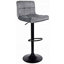Барний стілець зі спинкою (барне крісло, барне стуло) Bonro B-0106 велюр сірий з чорною основою з регулюванням висоти для бару, фото 2