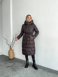 Пуховик молодіжний пальто на пуху з поясом 42-56 розміри шоколад, фото 2