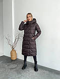 Пуховик молодіжний пальто на пуху з поясом 42-56 розміри шоколад, фото 3
