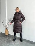 Пуховик молодіжний пальто на пуху з поясом 42-56 розміри шоколад, фото 5
