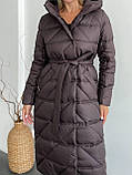 Пуховик молодіжний пальто на пуху з поясом 42-56 розміри шоколад, фото 6