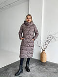 Пуховик молодіжний пальто на пуху з поясом 42-56 розміри мокко, фото 3