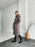 Пуховик молодіжний пальто на пуху з поясом 42-56 розміри мокко, фото 4