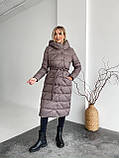 Пуховик молодіжний пальто на пуху з поясом 42-56 розміри мокко, фото 5