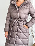 Пуховик молодіжний пальто на пуху з поясом 42-56 розміри мокко, фото 6