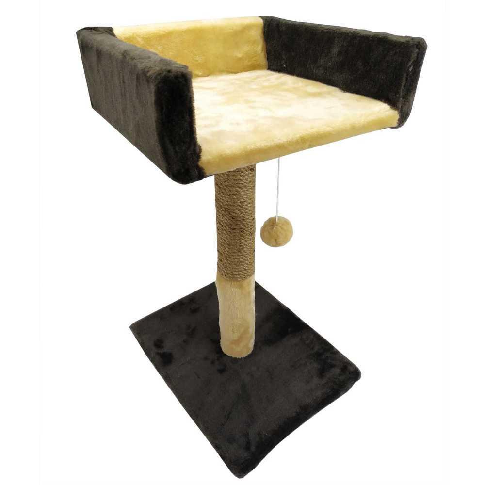 Когтеточка-стовпчик з диваном 30х33х50 см (джут, шоколад з бежевим) , Пухнастик, фото 1