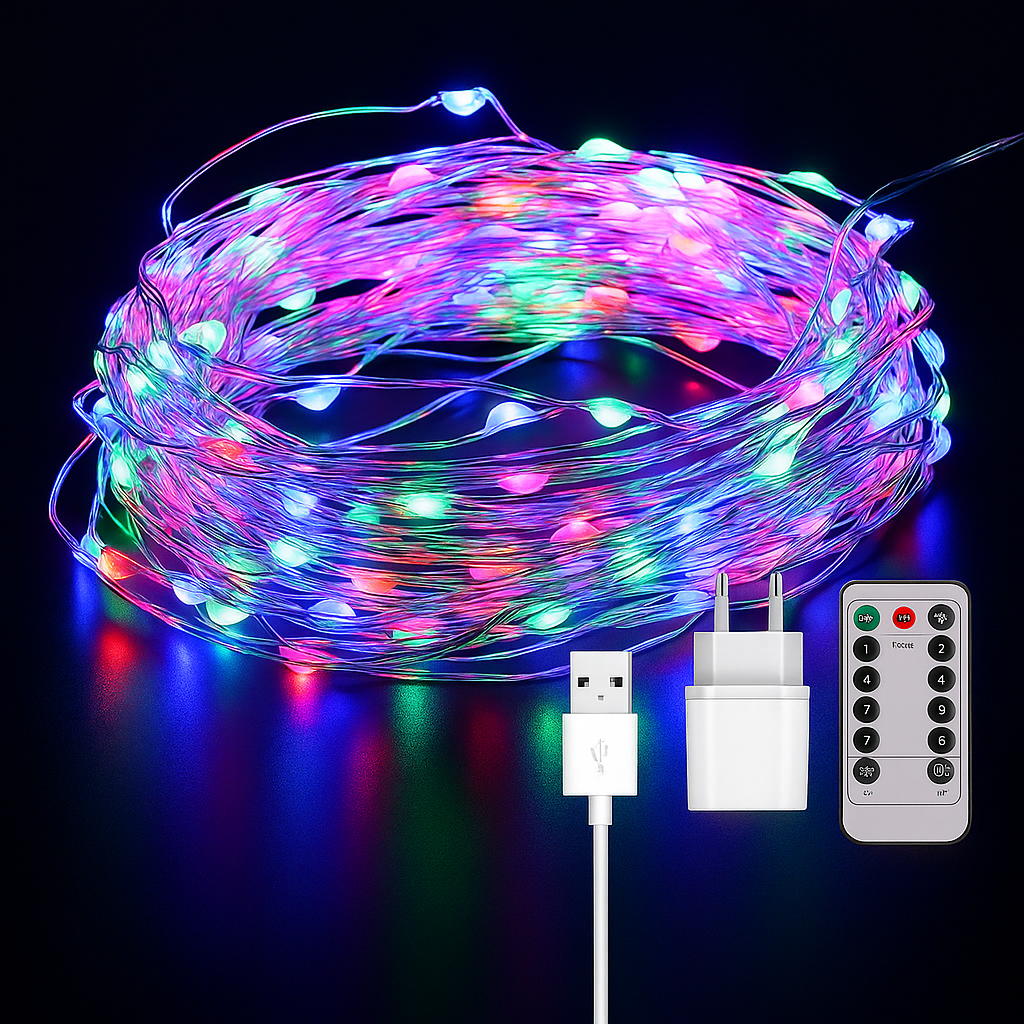Мережева Гірлянда Нитка, Росса З пультом 50 м Мультиколір