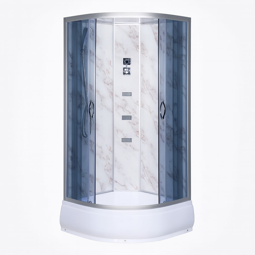 Душовий бокс Vivia TKF90-30 Мармур BG 90x90x215 см на середньому піддоні з гідромасажем скло тоноване