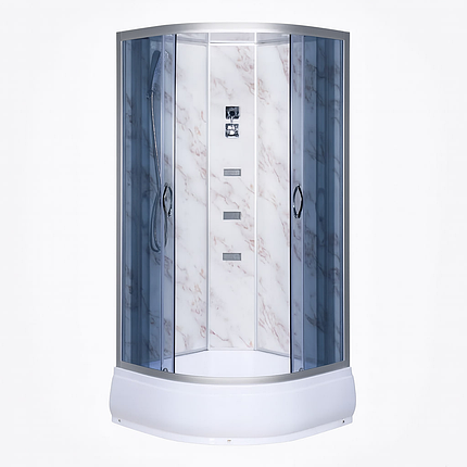 Душовий бокс Vivia TKF90-30 Мармур BG 90x90x215 см на середньому піддоні з гідромасажем скло тоноване, фото 1