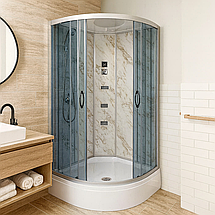 Душовий бокс Vivia TKF90-30 Мармур BG 90x90x215 см на середньому піддоні з гідромасажем скло тоноване, фото 2