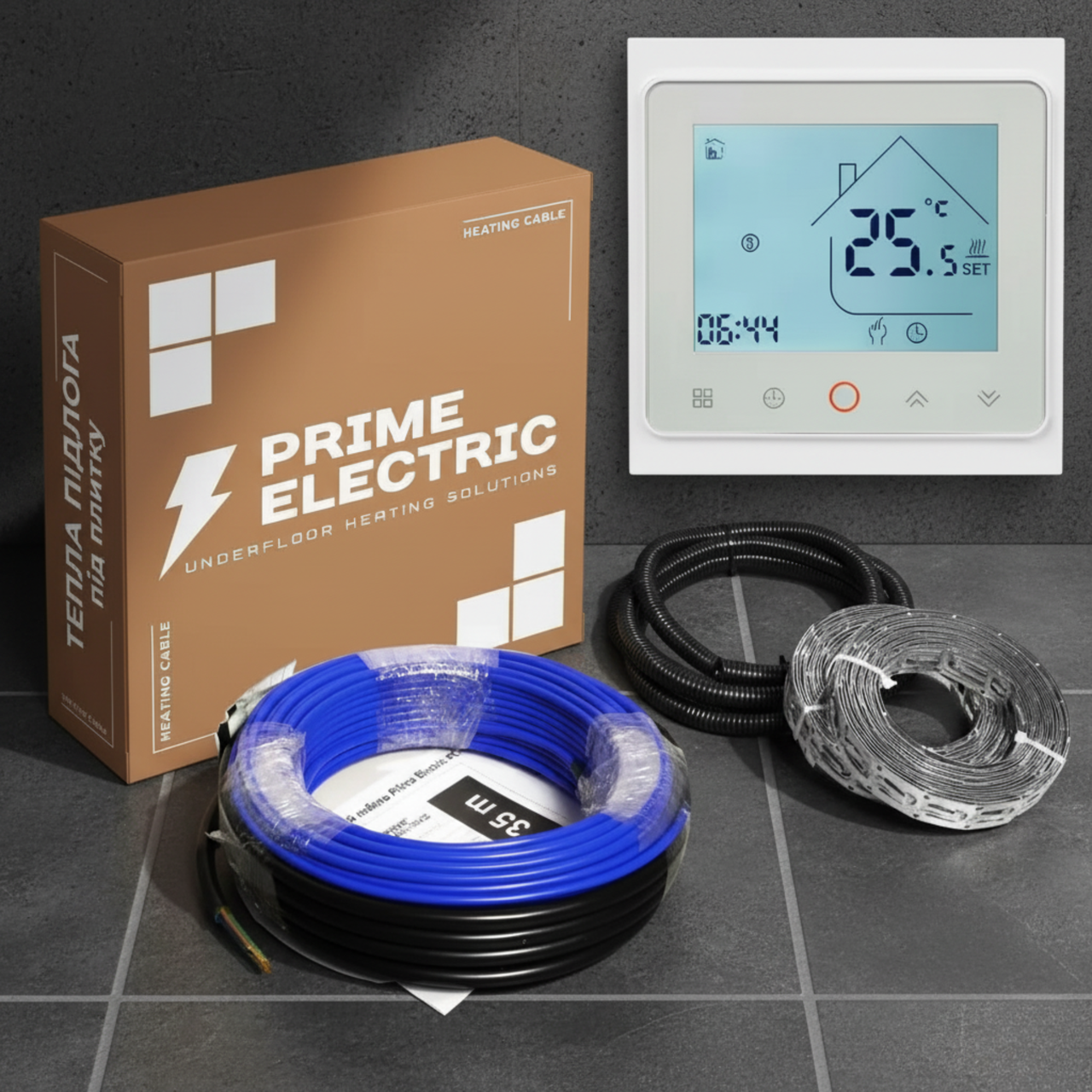 Тепла підлога 120м - Prime Electric PC-20 нагрівальний кабель 2400W з програмованим WiFi терморегулятором білим, фото 1