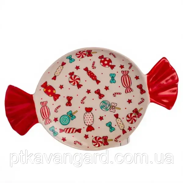 Тарілка для десертів у формі цукерки новорічка порцелянова 15.5 см Merry Christmas, фото 1