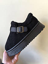 Черевики туфлі УГГІ короткі ЧОРНІ BLACK з ремінцем на високій підошві з утепленою устілкою жіночі, фото 2